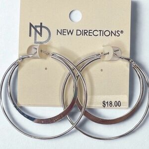 New Directions Double Hoop Earrings Silver Tone 2” NWT